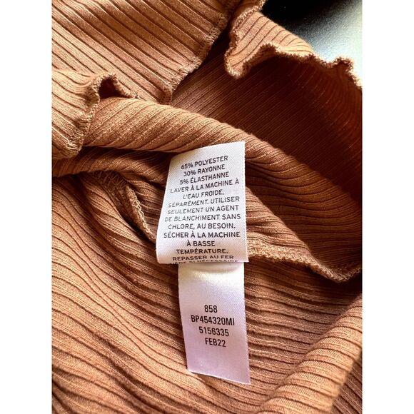 BP Tie Front Lettuce Edge Mini Dress, Tan Color Women Size M, Rib Knit Dress - Picture 13 of 13